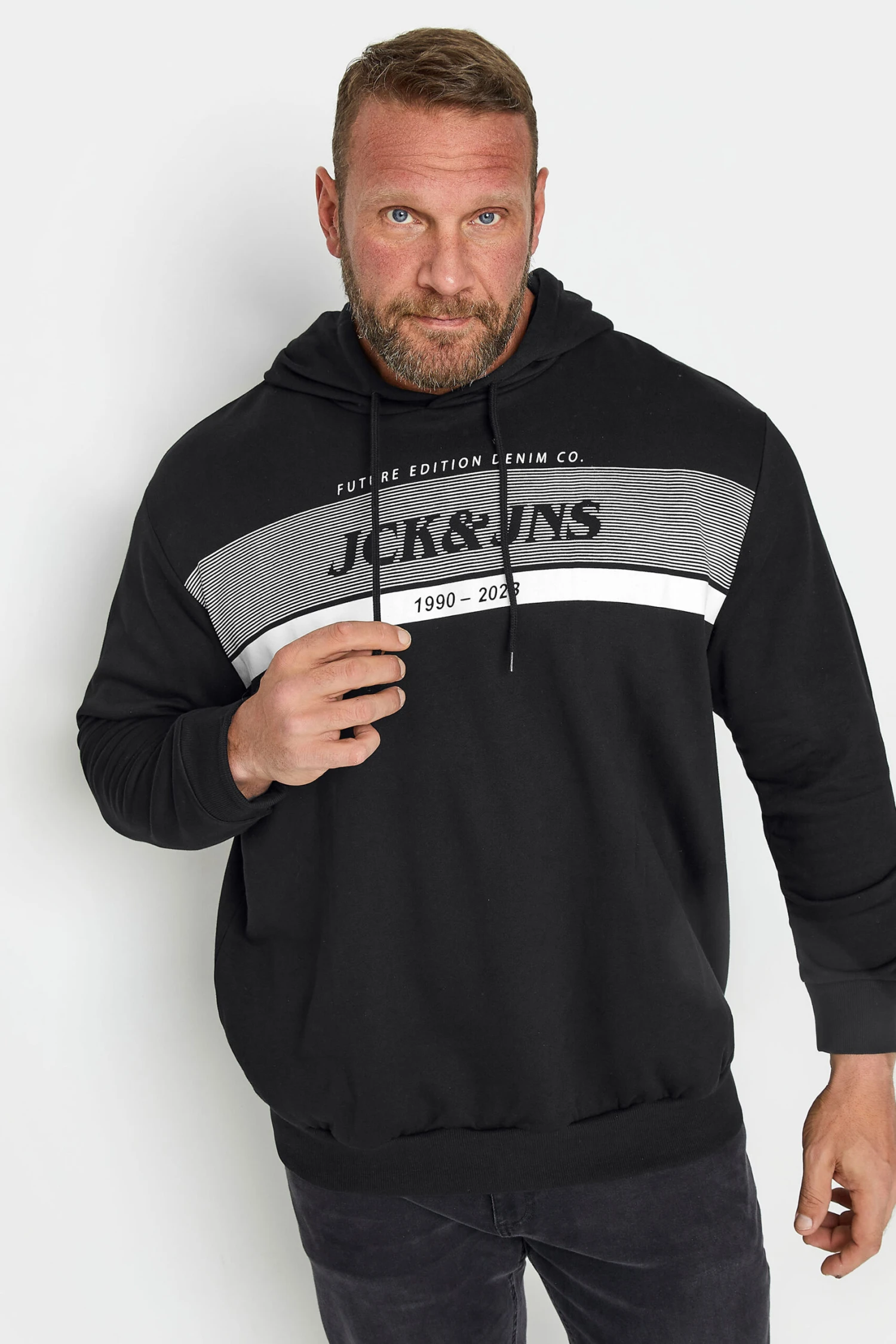 Men’s Everyday Style – Building a Wardrobe That Works for Every Occasion 11 JACK & JONES Big & Tall Black Stripe Logo Print Hoodie
