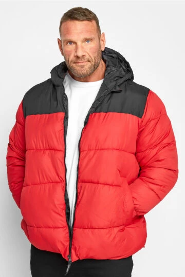 JACK & JONES Big & Tall Red Hooded Puffer Coat