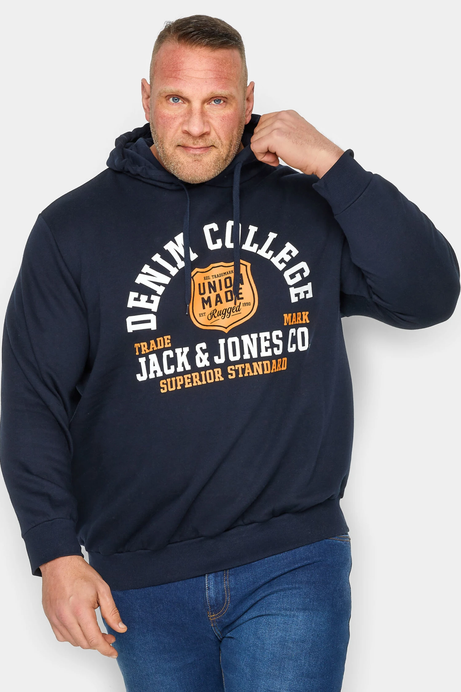 JACK & JONES Big & Tall Navy Blue Printed Hoodie 1 JACK & JONES Big & Tall Navy Blue Printed Hoodie