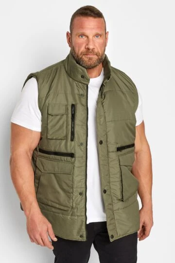 KAM Big & Tall Green Military Multi Pocket Gilet