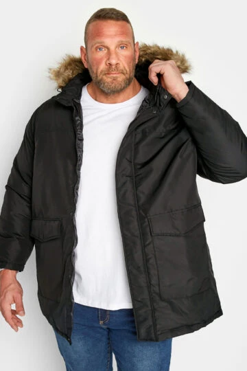 JACK & JONES Big & Tall Black Padded Parka Coat