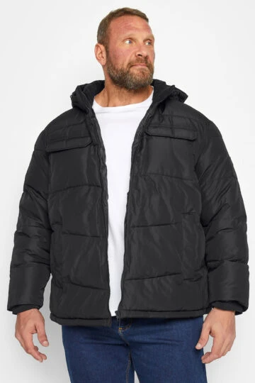 JACK & JONES Big & Tall Black Pocket Puffer Jacket