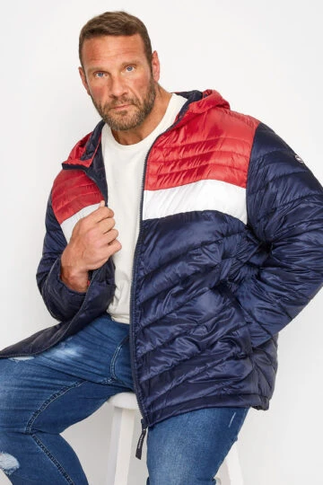 JACK & JONES Big & Tall Navy Blue Colour Block Quilted Puffer Coat