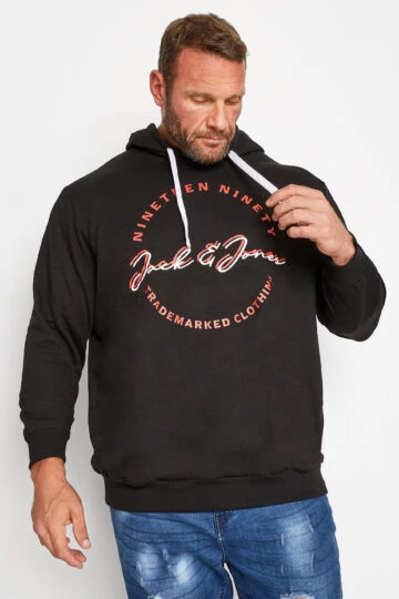 JACK & JONES Big & Tall Black & Red Logo Hoodie
