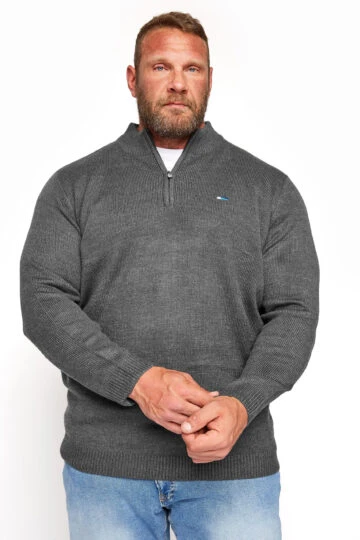 BadRhino Big & Tall Charcoal Grey Quarter Zip Knitted Jumper