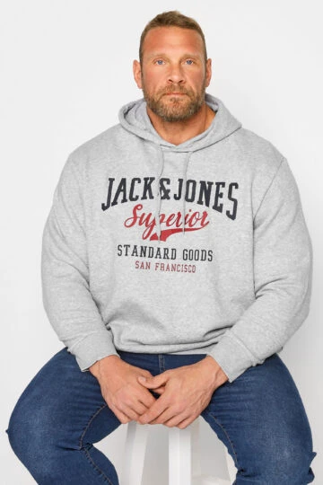 JACK & JONES Big & Tall Grey Logo Sweat Hoodie