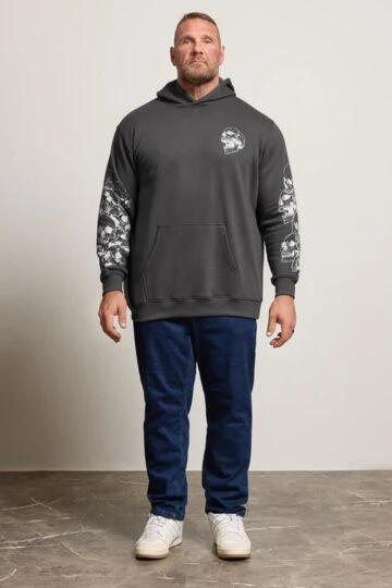 BadRhino Big & Tall Ebony Grey Skull Print Hoodie