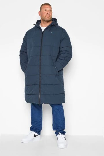 BadRhino Big & Tall Navy Blue Longline Hooded Jacket
