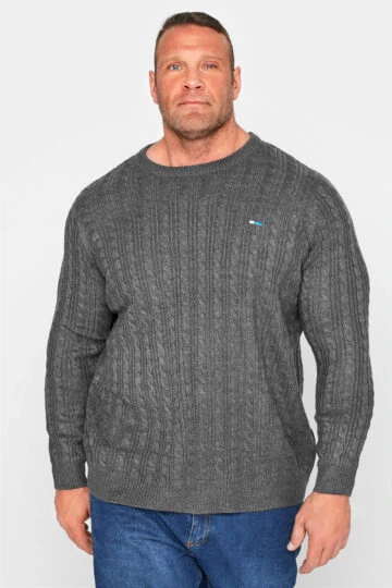 BadRhino Big & Tall Charcoal Grey Cable Knitted Jumper