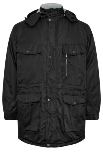 BadRhino Big & Tall Black Fleece Lined Hooded Coat