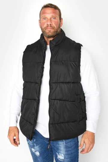 JACK & JONES Big & Tall Black Padded Gilet