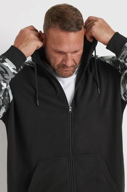BadRhino Big & Tall Black Camo Print Zip Through Hoodie 1 BadRhino Big & Tall Black Camo Print Zip Through Hoodie