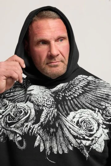 BadRhino Big & Tall Black Eagle Graphic Print Hoodie