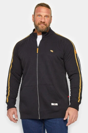 D555 Big & Tall Black Zip Through Logo Sweatshirt