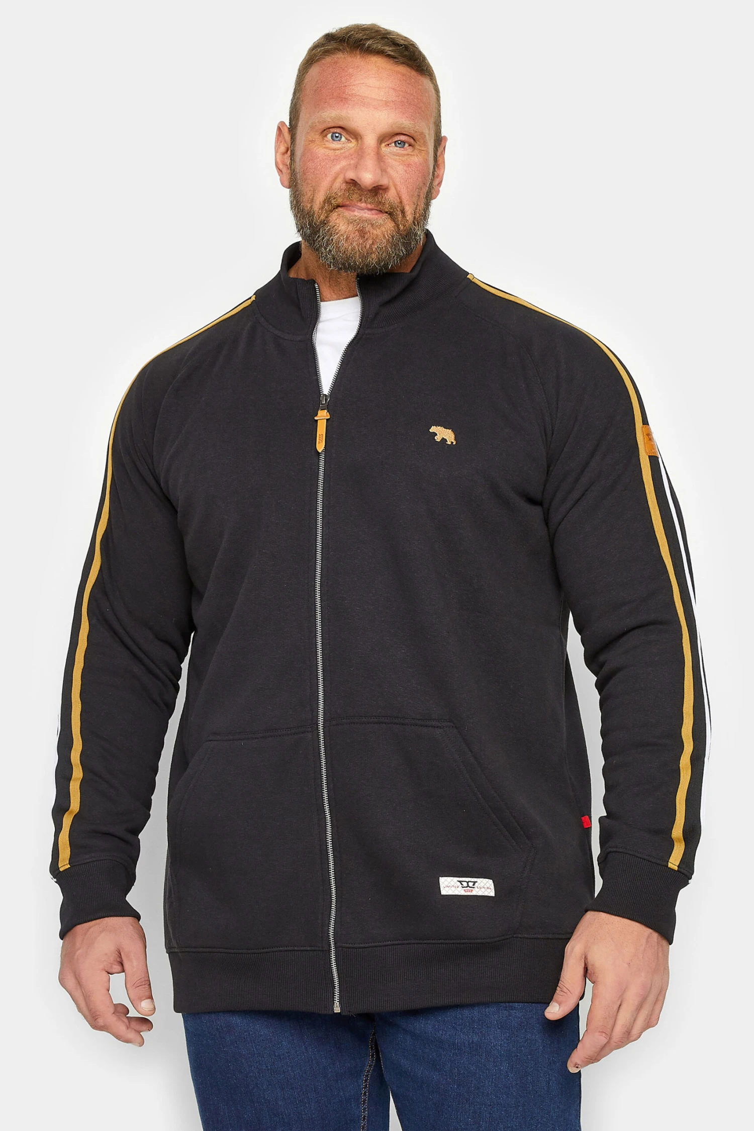 D555 Big & Tall Black Zip Through Logo Sweatshirt 1 D555 Big & Tall Black Zip Through Logo Sweatshirt