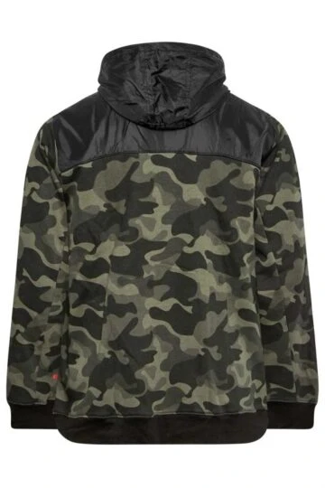 D555 Big & Tall Khaki Green Camo Zip Through Hoodie
