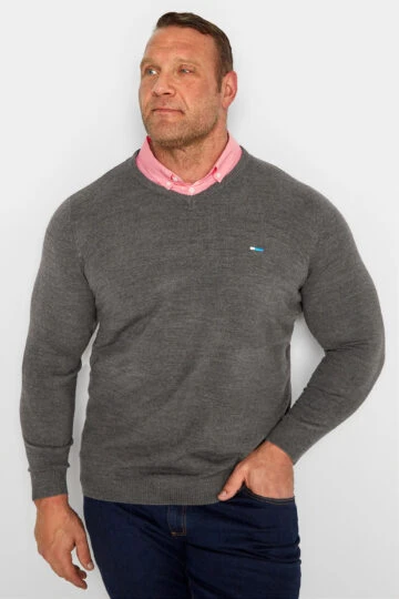 BadRhino Big & Tall Charcoal Grey/Pink Mock Shirt Jumper