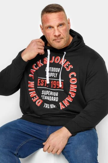 JACK & JONES Big & Tall Black Circular Logo Hoodie