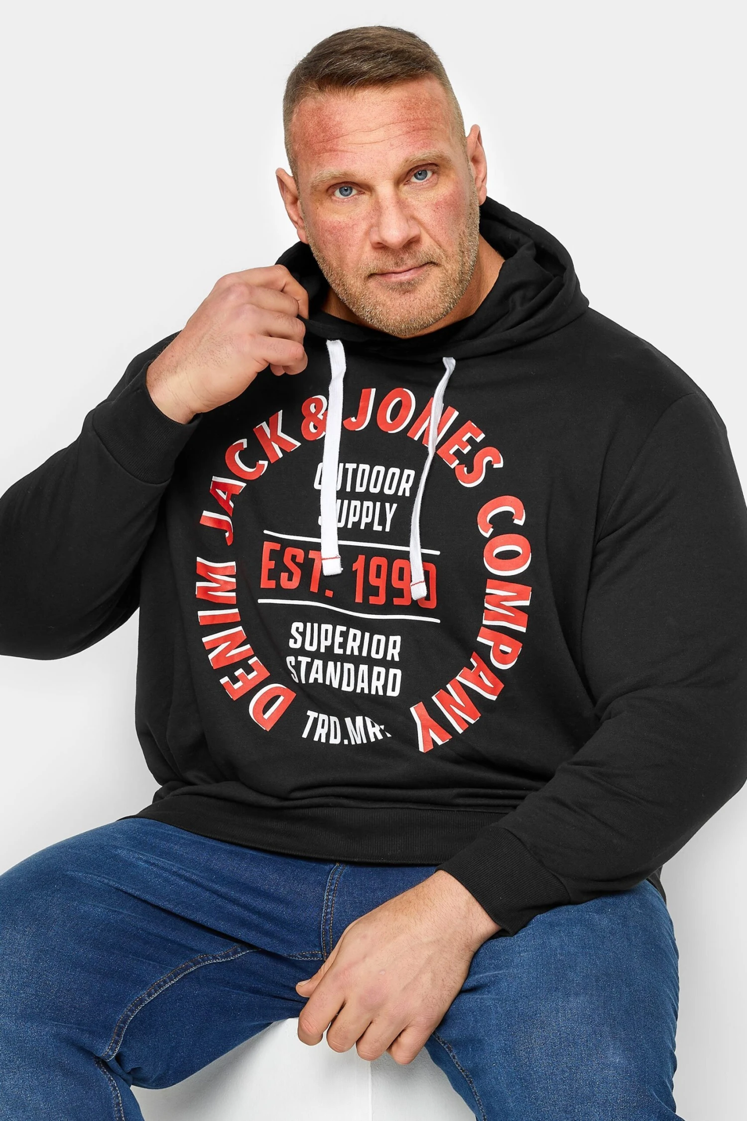 JACK & JONES Big & Tall Black Circular Logo Hoodie 1 JACK & JONES Big & Tall Black Circular Logo Hoodie