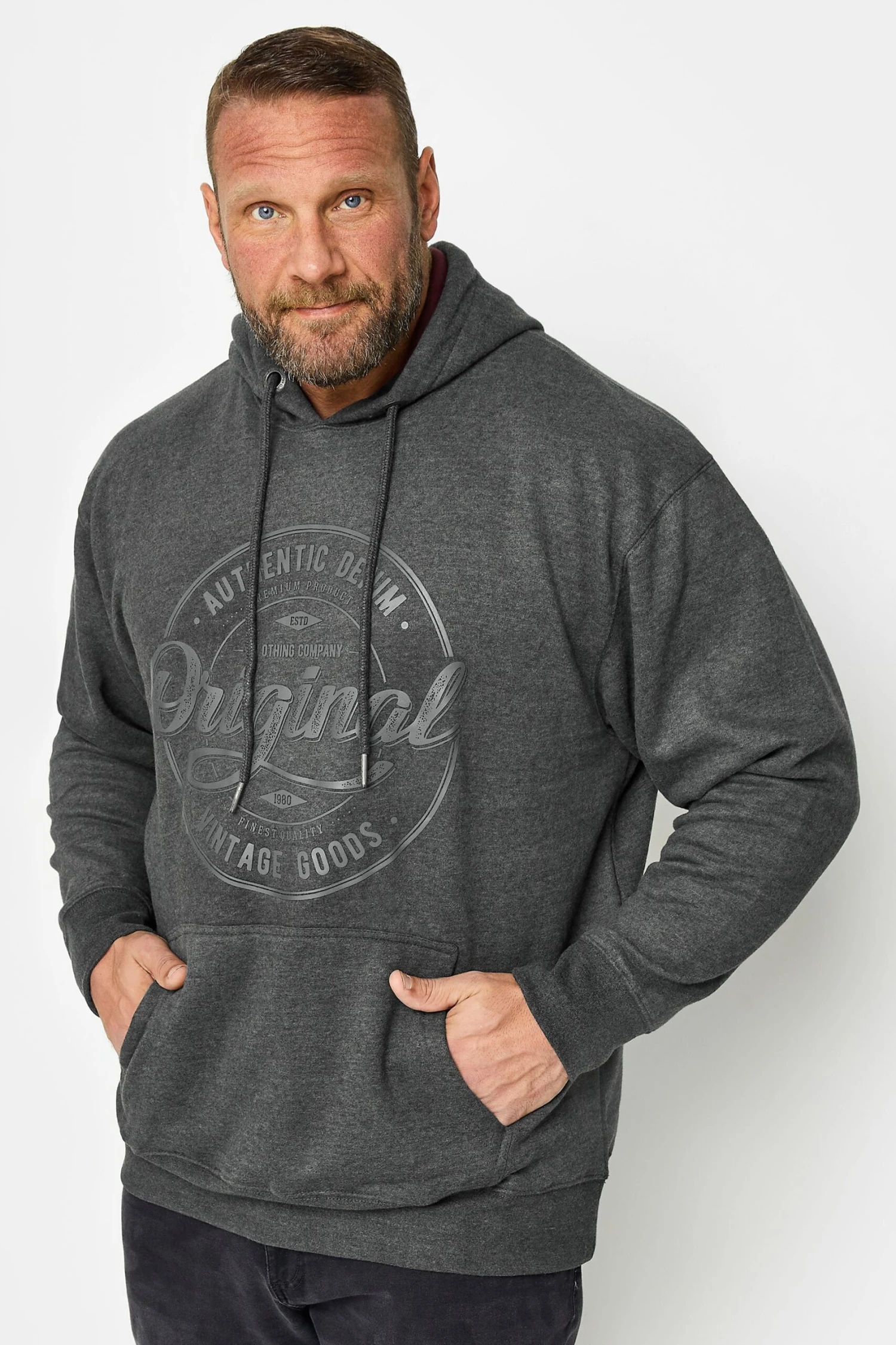 KAM Big & Tall Charcoal Grey 'Original' Overhead Hoodie 1 KAM Big & Tall Charcoal Grey 'Original' Overhead Hoodie