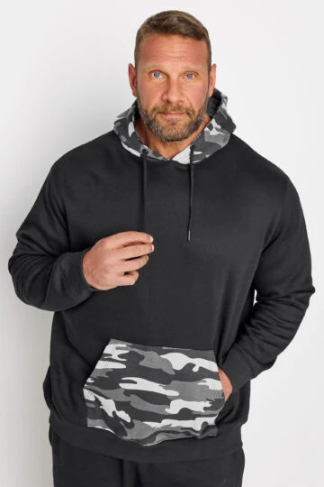 BadRhino Big & Tall Black Camouflage Print Hoodie