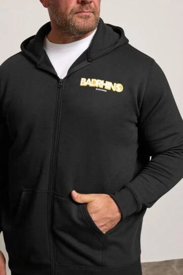 BadRhino Big & Tall Black Worldwide Map Zip Through Hoodie