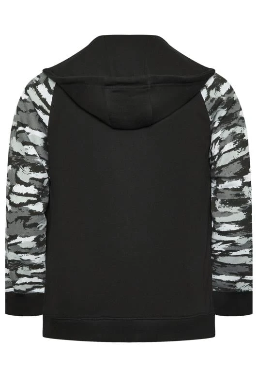 BadRhino Big & Tall Black Camo Print Zip Through Hoodie 4 BadRhino Big & Tall Black Camo Print Zip Through Hoodie - Image 4