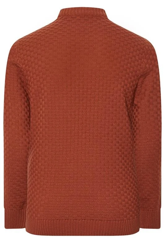 BadRhino Big & Tall Burnt Red Textured Crew Neck Knitted Jumper 3 BadRhino Big & Tall Burnt Red Textured Crew Neck Knitted Jumper - Image 3