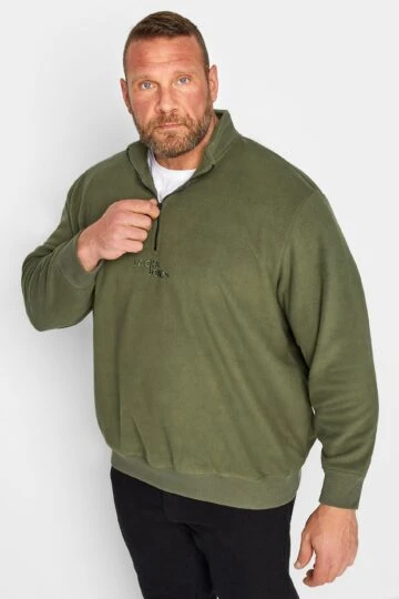 JACK & JONES Big & Tall Green Quarter Zip Fleece Sweatshirt