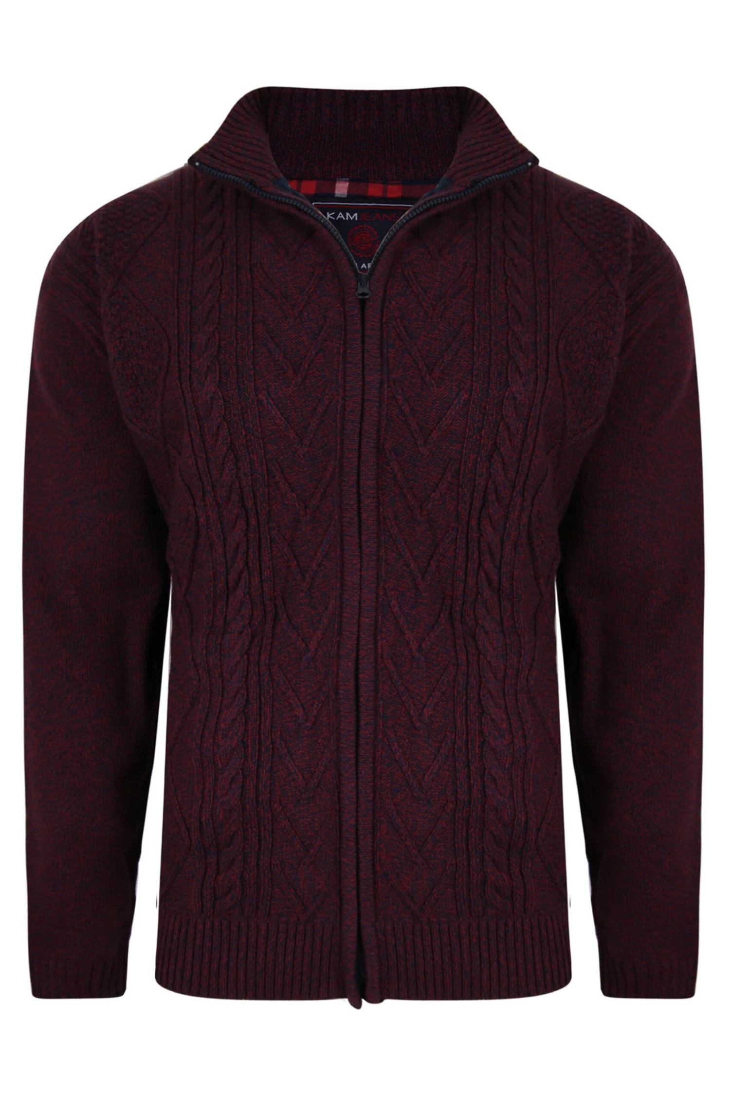 KAM Big & Tall Burgundy Full Zip Cable Knitted Cardigan 2 KAM Big & Tall Burgundy Full Zip Cable Knitted Cardigan - Image 2