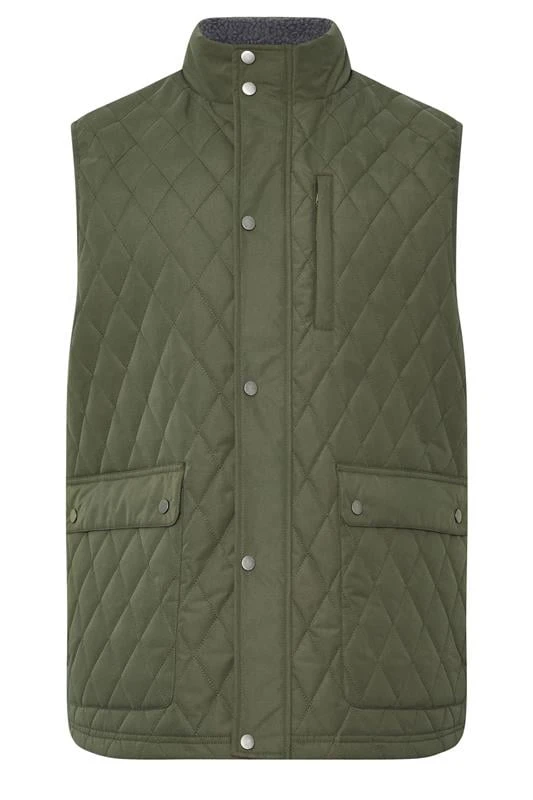 BadRhino Big & Tall Khaki Green Diamond Quilted Gilet 4 BadRhino Big & Tall Khaki Green Diamond Quilted Gilet - Image 4