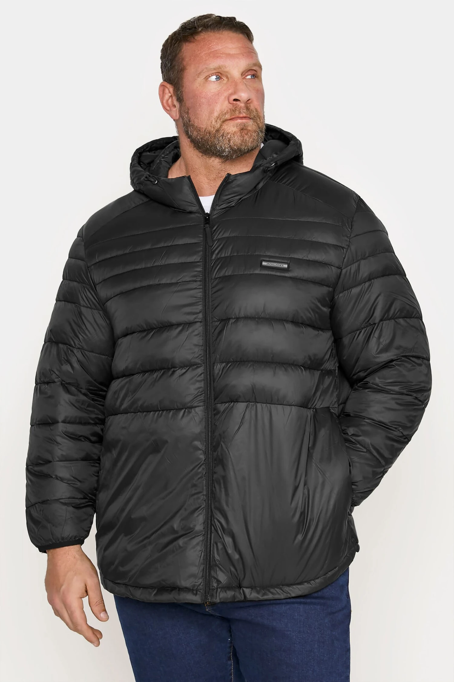 JACK & JONES Big & Tall Black Hooded Logo Puffer Coat 1 JACK & JONES Big & Tall Black Hooded Logo Puffer Coat