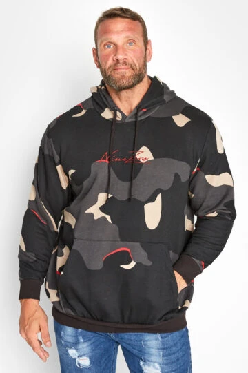 JACK & JONES Big & Tall Black Camo 'Nine Zero' Hoodie