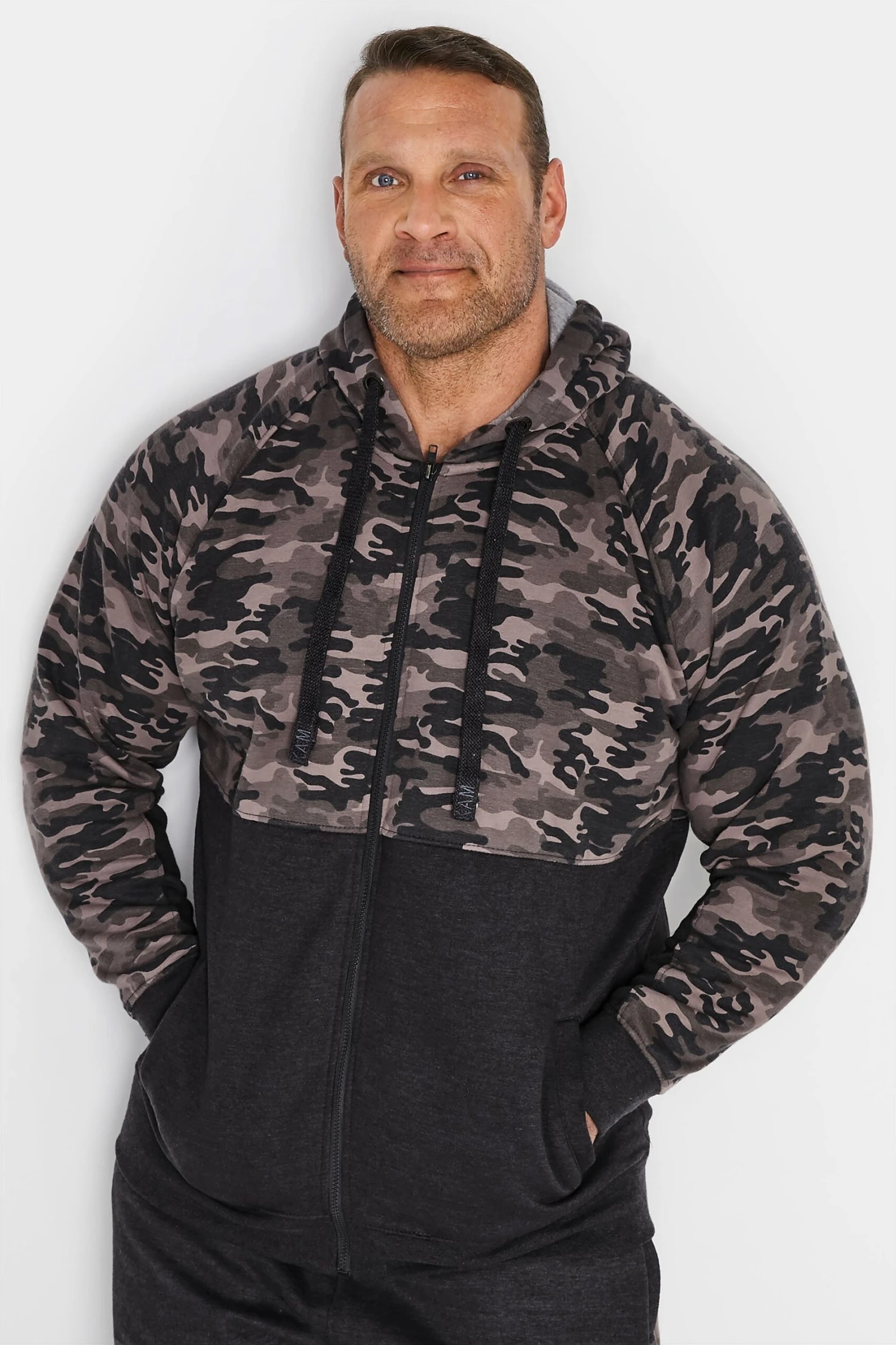 Men’s Everyday Style – Building a Wardrobe That Works for Every Occasion 2 KAM Big & Tall Charcoal Grey Camo Colour Block Zip Through Hoodie