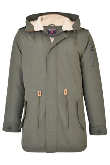KAM Khaki Green Teddy Lined Parka Coat