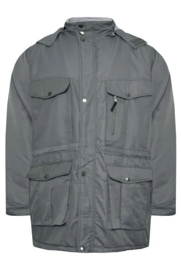 BadRhino Big & Tall Light Grey Fleece Lined Hooded Coat