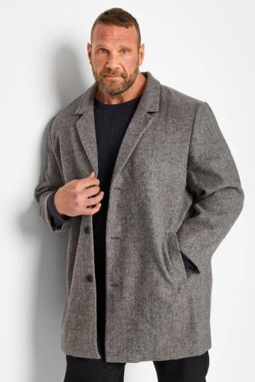 JACK & JONES Big & Tall Grey Single Breasted Textured Coat