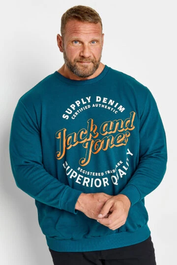 JACK & JONES Big & Tall Blue Logo Print Sweatshirt