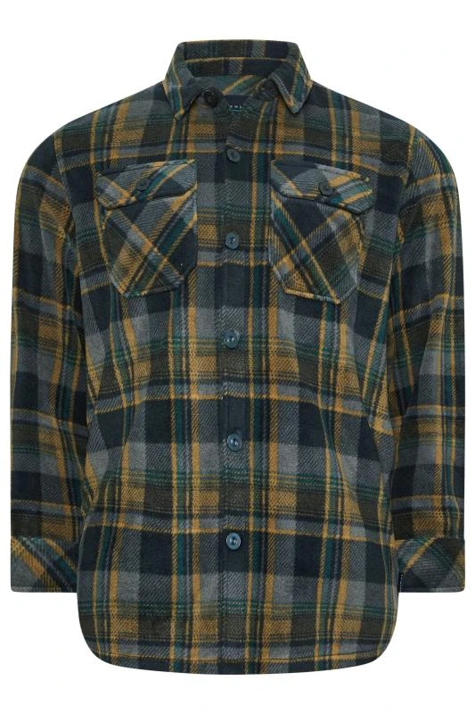 BadRhino Big & Tall Blue & Yellow Checked Fleece Button Down Shacket