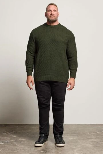 BadRhino Big & Tall Dark Green Textured Crew Neck Knitted Jumper
