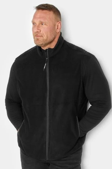 JACK & JONES Big & Tall Black Zip Fleece Gilet