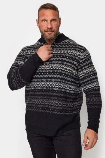 BadRhino Big & Grey Christmas Fairisle Quarter Zip Jumper