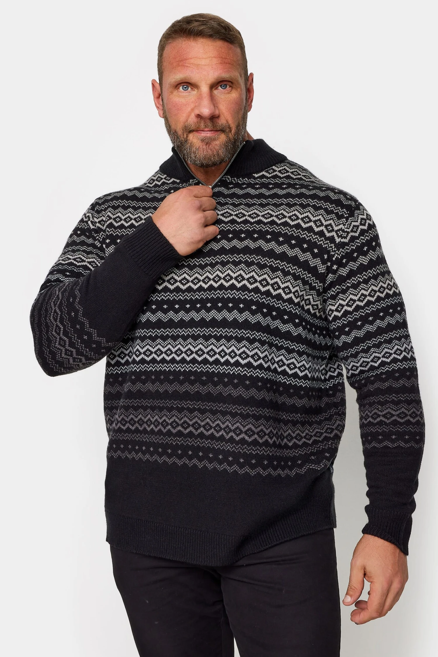 BadRhino Big & Grey Christmas Fairisle Quarter Zip Jumper 1 BadRhino Big & Grey Christmas Fairisle Quarter Zip Jumper