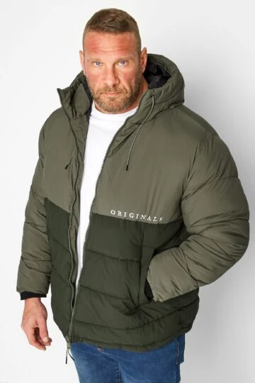JACK & JONES Big & Tall Khaki Green 'Originals' Puffer Coat