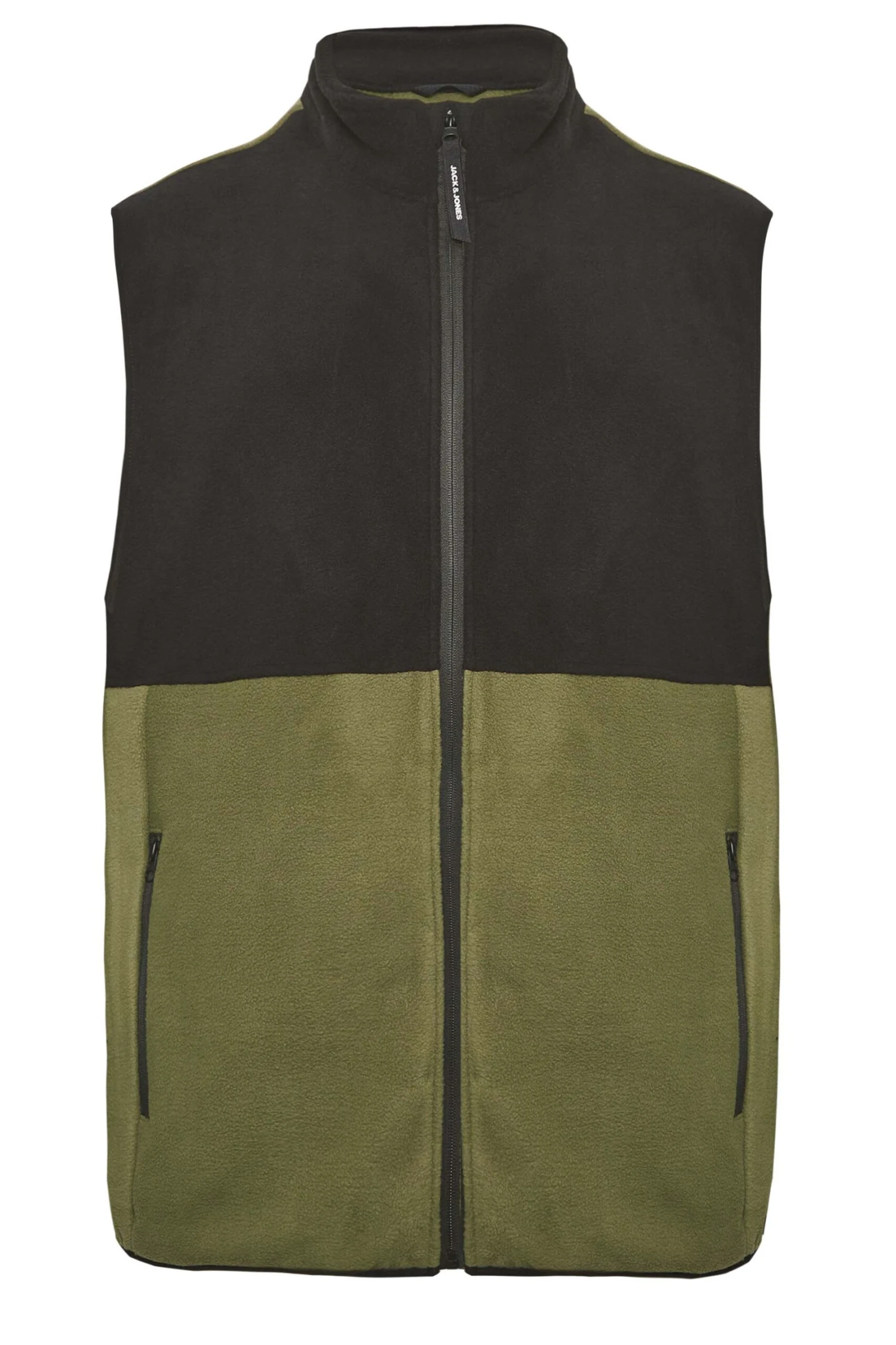JACK & JONES Big & Tall Olive Green Panel Zip Fleece Gilet 3 JACK & JONES Big & Tall Olive Green Panel Zip Fleece Gilet - Image 3