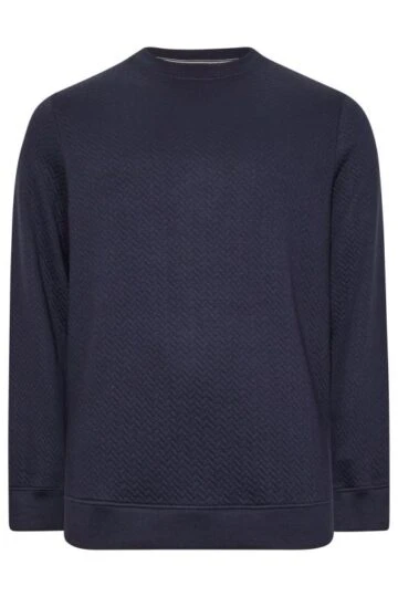 BadRhino Big & Tall Navy Blue Chevron Quilted Crew Neck Sweatshirt