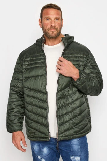 JACK & JONES Big & Tall Khaki Green Quilted Puffer Coat
