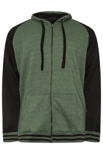 KAM Big & Tall Khaki Green Sherpa Raglan Sleeve Zip Through Hoodie