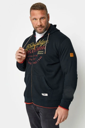 D555 Big & Tall Navy Blue Zip Through 'Brooklyn' Hoodie