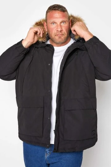 JACK & JONES Big & Tall Black Super Parka Coat